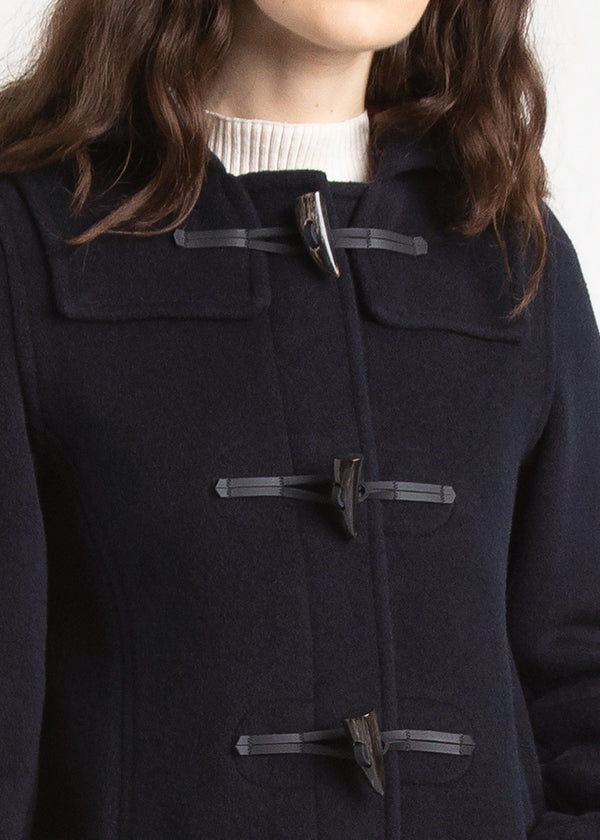 Women's Long Slim Fit Duffle Coat Navy Royal Stewart