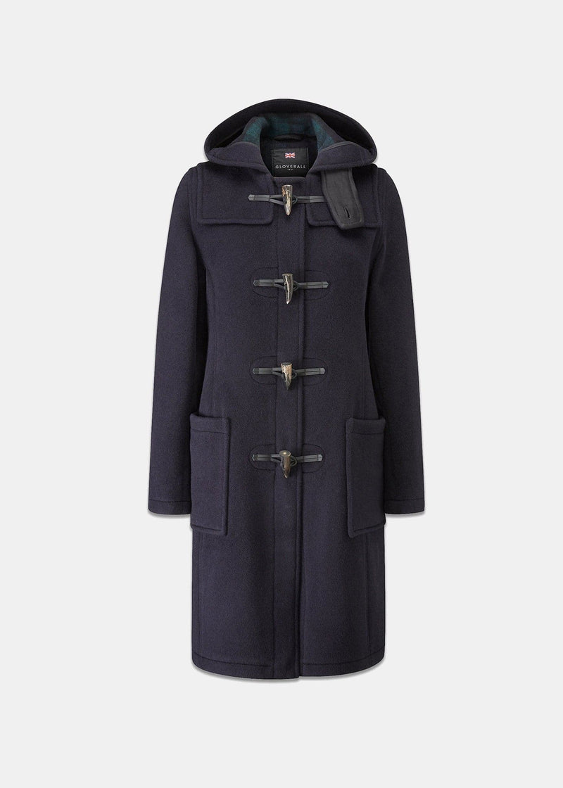 Women's Long Slim Fit Duffle Coat Navy Black Watch