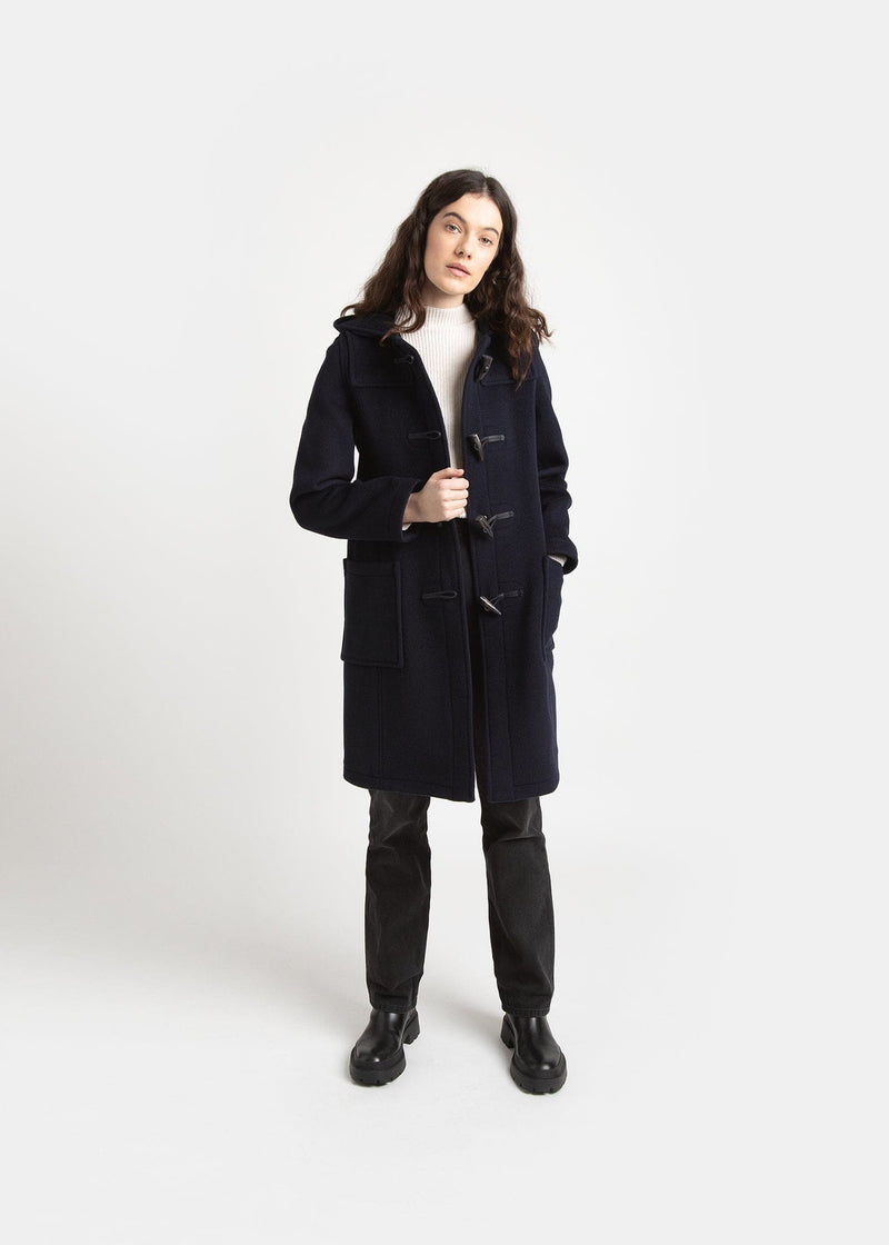 Women's Long Slim Fit Duffle Coat Navy Black Watch