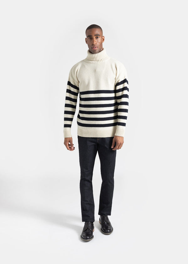 Breton Submariner Jumper Ecru with Navy Stripes